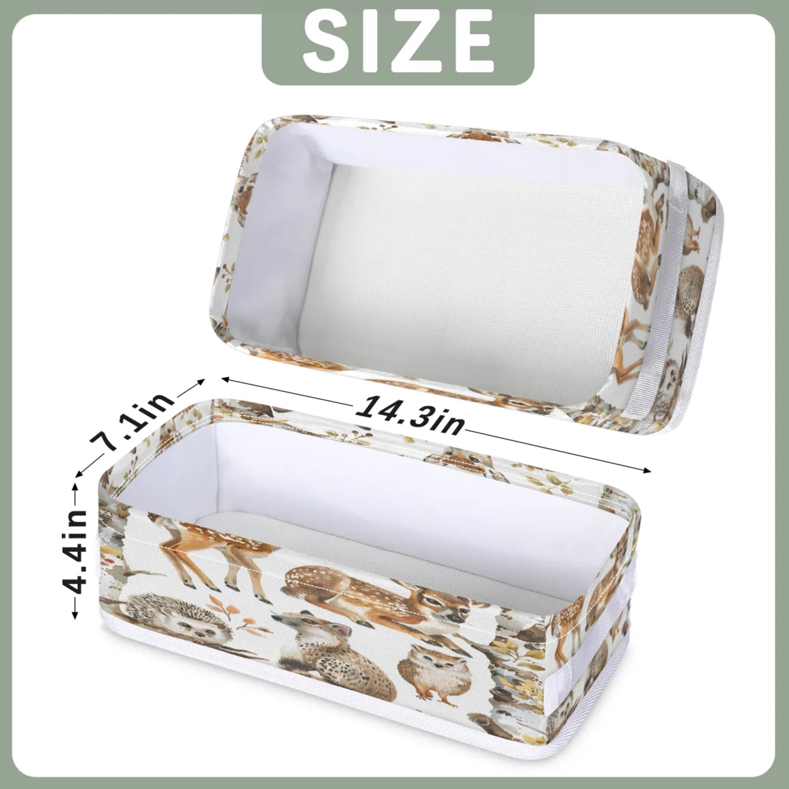 Tablerazzi Toilet Tank Topper Paper Basket with Handle, Cute Cartoon Forest Animal Owl Deer Bathroom Storage Basket for Organizing, Small Fabric Storage Bins for Bathroom Decor