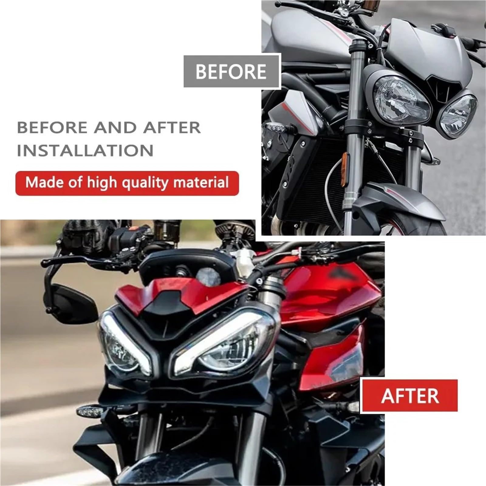 Divisor Parachoques Delantero Compatible con Street Triple 765 S RS 2017-2024 Street Triple 765 RS 2024 2023 Kit de alerones Frontales de carenado de ala Fija Motocicleta Alerón(Black)