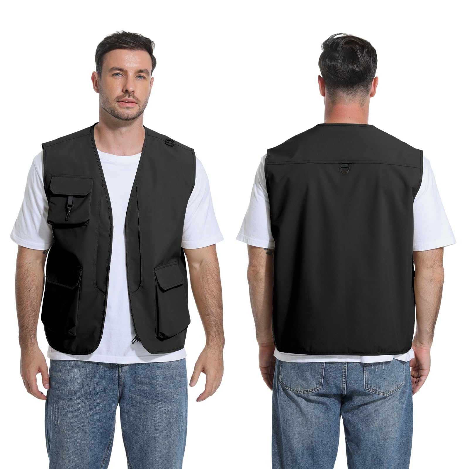 HYCOPROT Chaleco de Pesca para Hombre Outdoor Viaje Chaleco Casual Sin Mangas Ligero Impermeable Chaqueta Cargo Utility Abrigo de Invierno con 5 Bolsillos para Caza Senderismo Entrenamiento Escalada