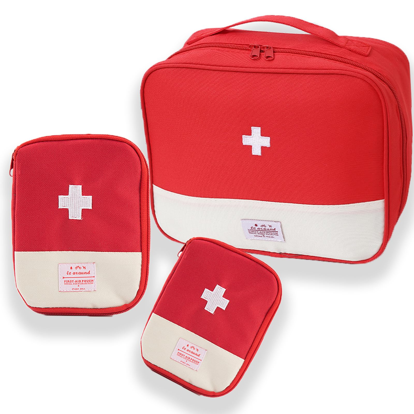 3 Pcs First Aid Bag Empty, First Aid Kit Travel, 3 Size Oxford Fabric Material Storage Bag for Camping Home Hiking Survival Kit(Red)