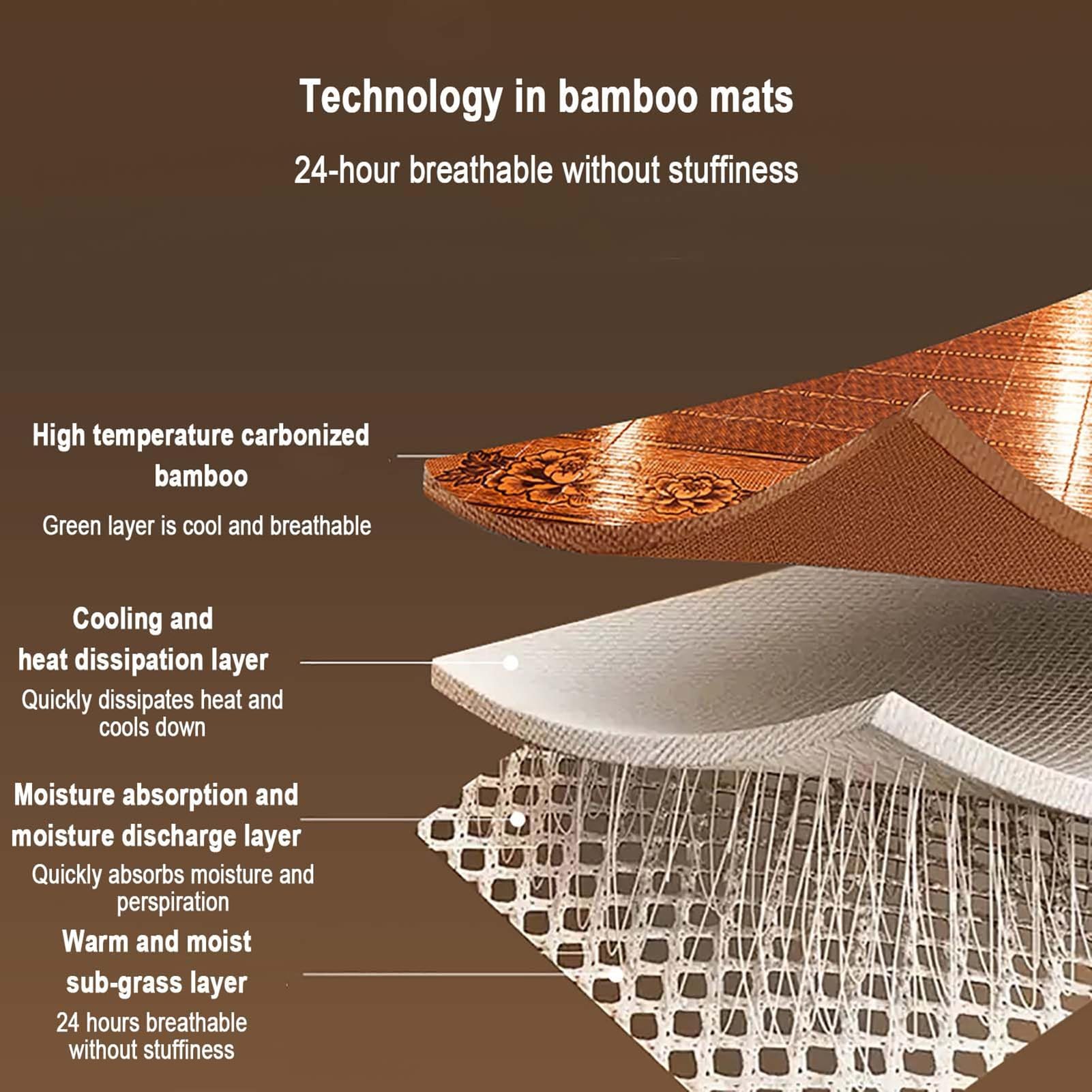 AVSMGP Beige,90 * 190CM, Tapis Couchage D'été en Bambou, Matelas Rafraîchissant en Rotin Glacé pour Lit – Antidérapant, Lavable Et Pliable pour Lits Simples, Doubles Ou Queen-Size