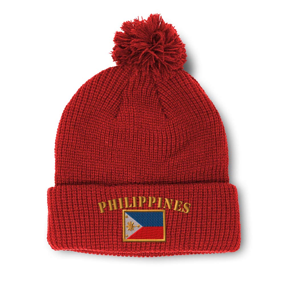Custom Pom Pom Beanies for Women Philippines Flag Embroidery Skull Cap Winter Hats for Men Acrylic 1 Size