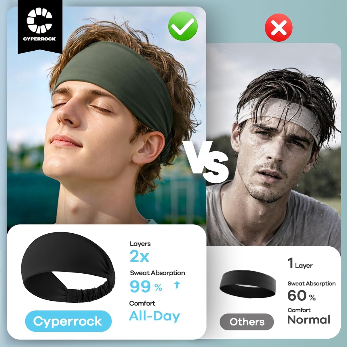 Sweat Band Wide Headband Sports Running Workout Moisture Wicking