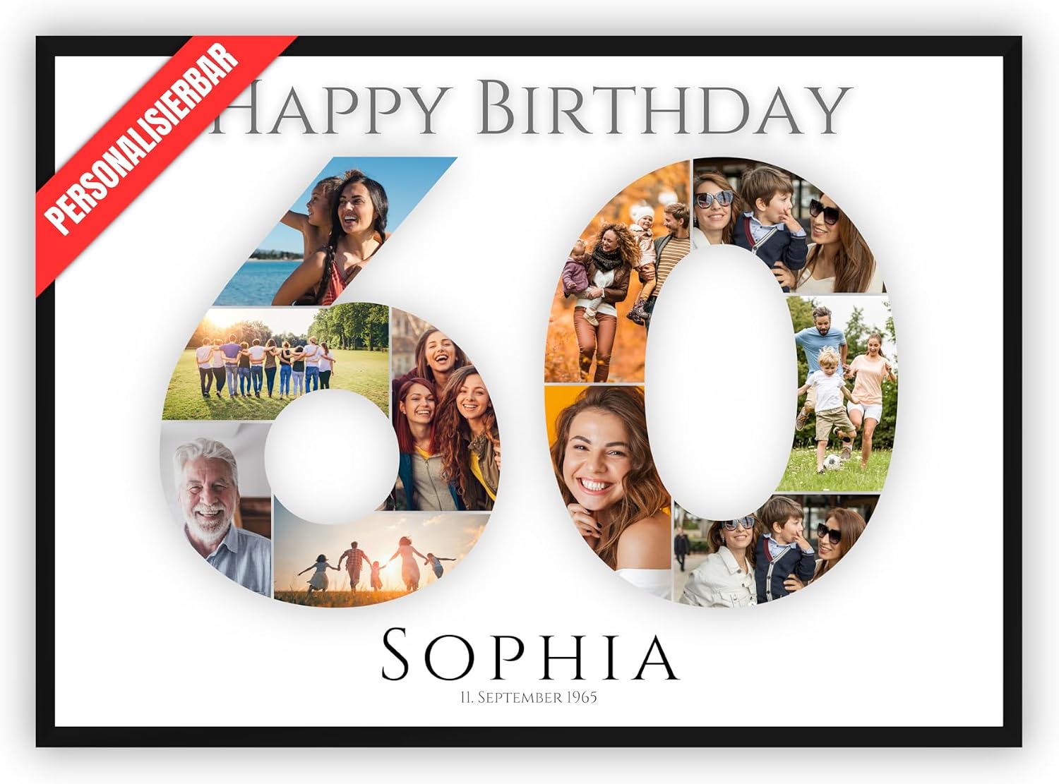 dockyardos® Foto Collage zum 60. Geburtstag | Kreativ verschenken für Mädchen und Junge | Beste Freundin | Bester Freund | Geschenkidee | Geschenk für Frau und Mann