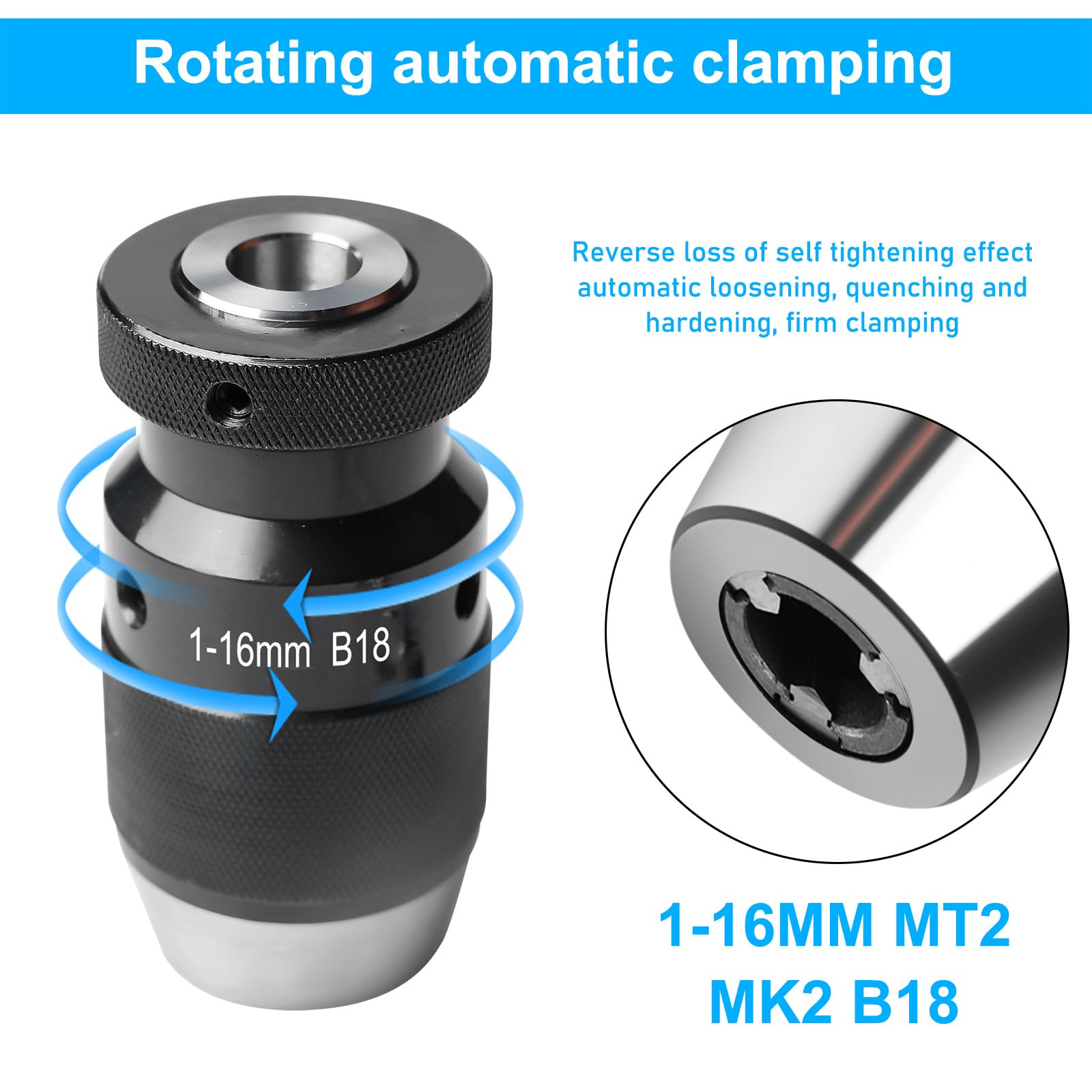 Portabrocas sin llave B18 (1-16 mm) con mandril cónico MK2/MT2, mini portabrocas de precisión MK2/MT2 para torno, taladro, torno