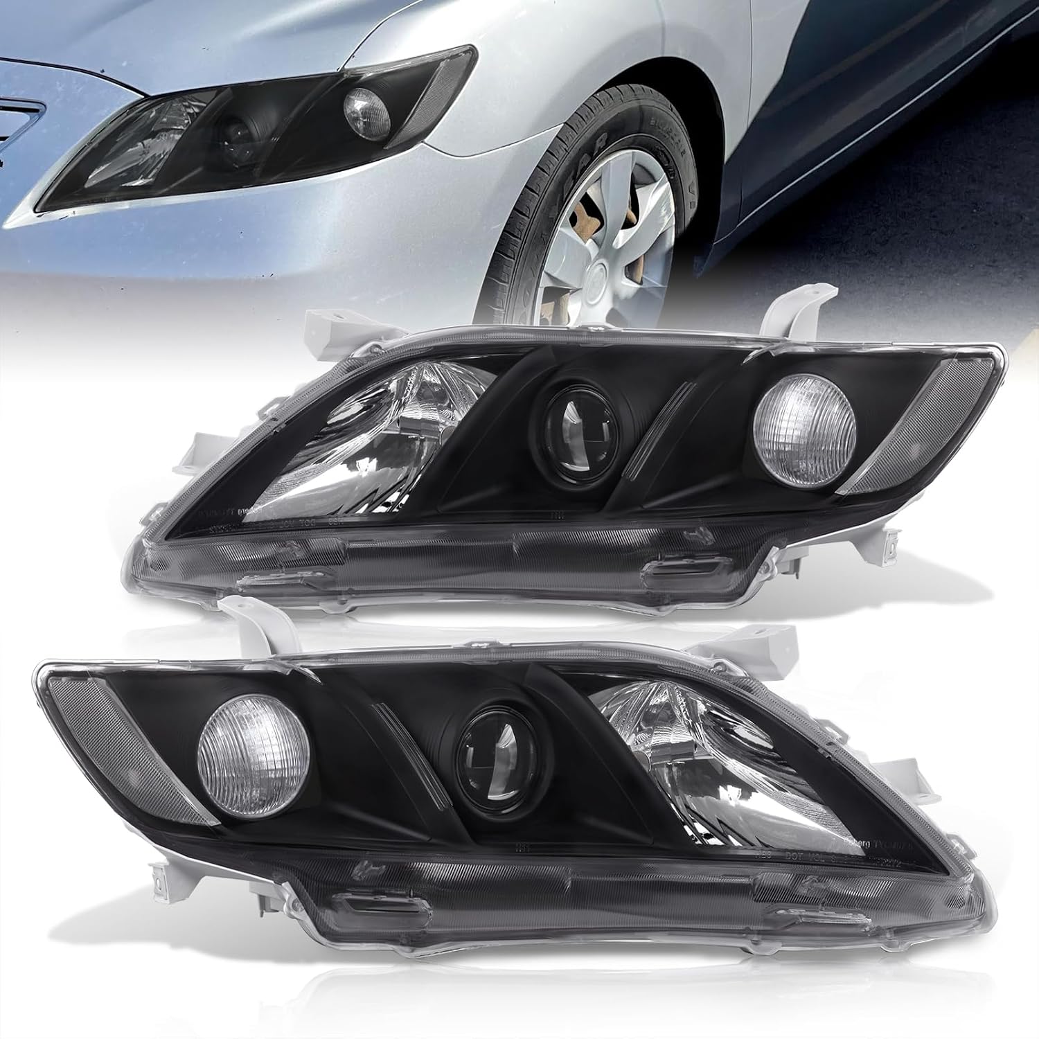 AJP Distributors Factory Style Driving Projector Headlights Headlamps Bumper Head Lights Signal Lamps Assembly Pair Set LH+RH Driver Passenger Compatible/Replacement For Camry 2007 2008 2009 07 08 09