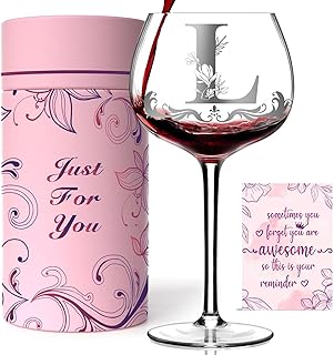 Personalized Monogram Wine Glasses for Women - Custom Initial A-Z Birthd...