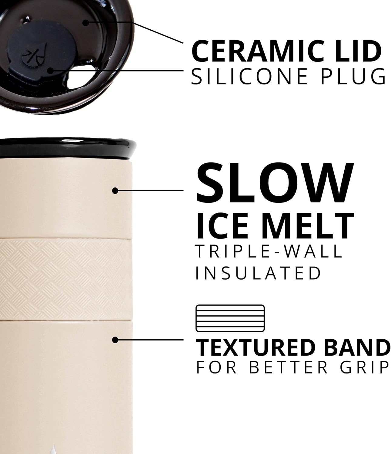 Elemental Artisan Insulated Tumbler, Triple Wall Coffee Travel Mug, Reusable Stainless Steel Coffee Tumbler with Ceramic Lid, Thermal Coffee Cups for Hot (6 Hrs) & Cold (18 Hrs), 16oz - Beige