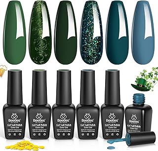 Beetles Green Gel Nail Polish Set - Boundless Forest Dark Green Gel Polish, 6 Colors Soak Off Uv LED Nail Lamp Gel Nail Kit Home DIY Manicure Nail Salon