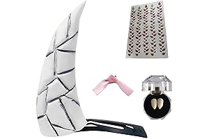 Halloween Cosplay Contacts + Kamado Nezuko Cosplay Horn Costume Tattoo Anime Teeth...