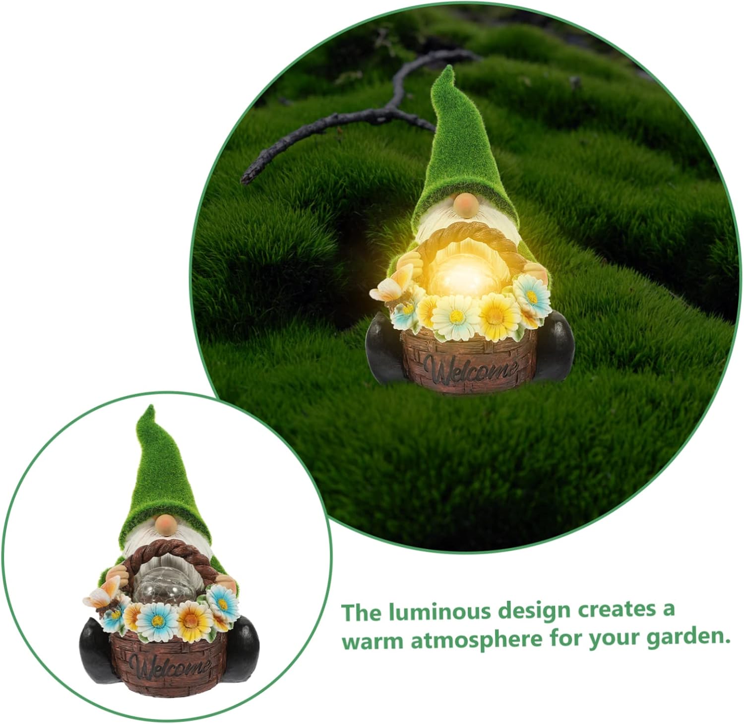 MERRYHAPY Resin Garden Gnome Statue with Solar Light Glowing Lawn Decor for Patio and Outdoor Resin Figurine for Garden Adornment and Night Illumination