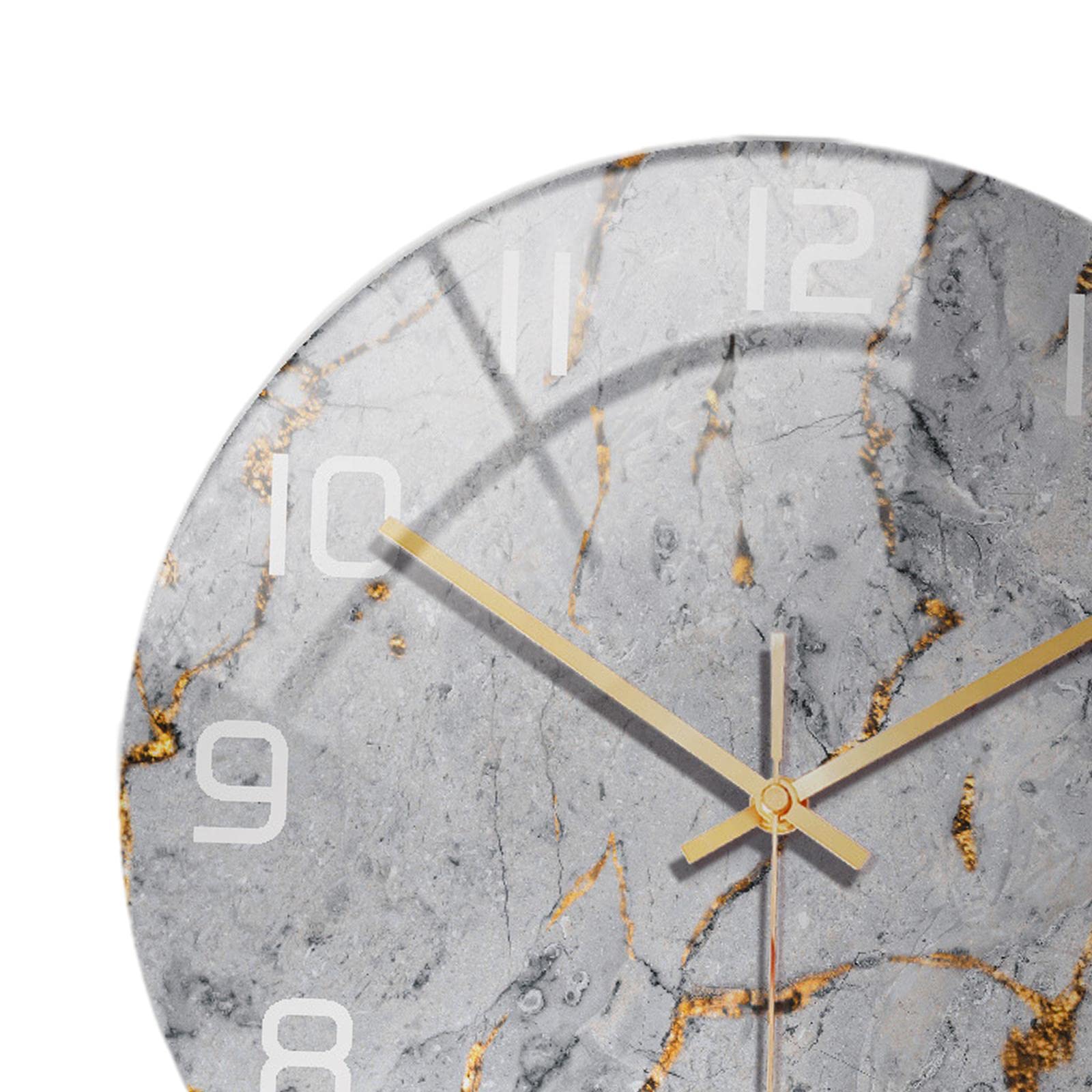 predolo Zeitloses Design: Uhr mit Marmor-Effekt, leise, 30 cm, Elegante Uhr für Zuhause, GRAU