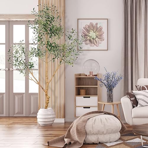 Miniatura 8 de Panlaolao Árbol de olivo artificial alto falso en maceta de seda natural con maceta, grandes ramas de olivo sintético, frutos, árbol artificial para