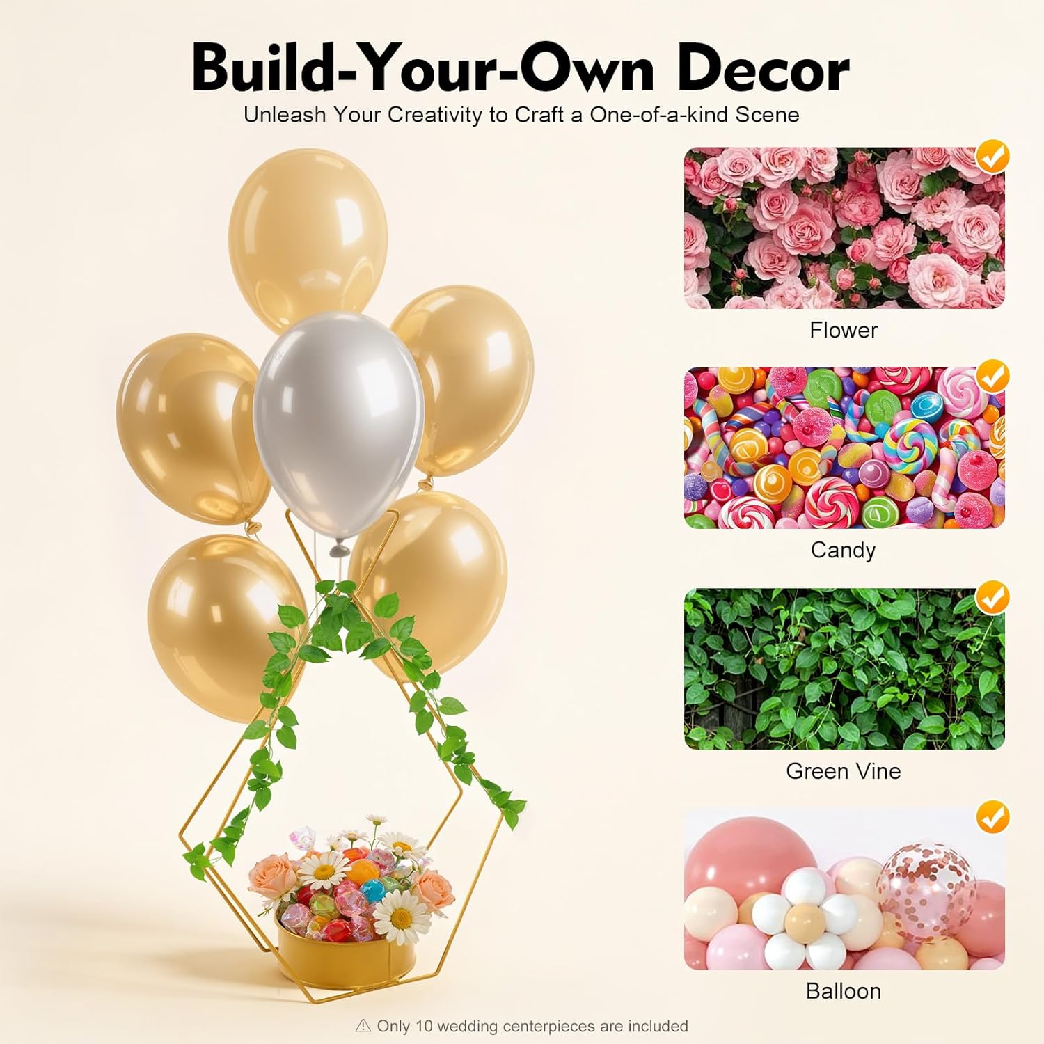 10 Pcs Metal Geometric Gold Centerpiece,Gold Vases Wedding Table Centerpiece,Floral Centerpieces Diamond Vase for Party Decoration