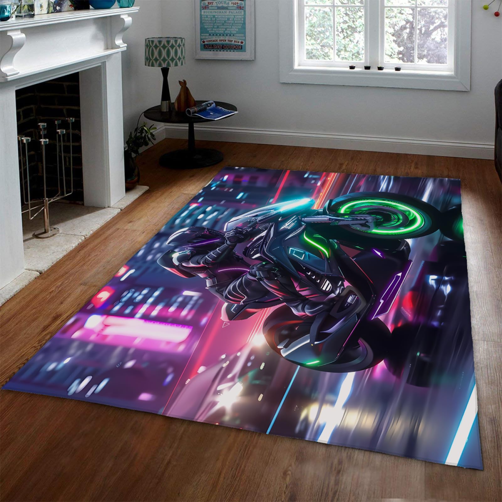 Tapis de course futuriste néon pour créer une ambiance gaming dans votre entrée