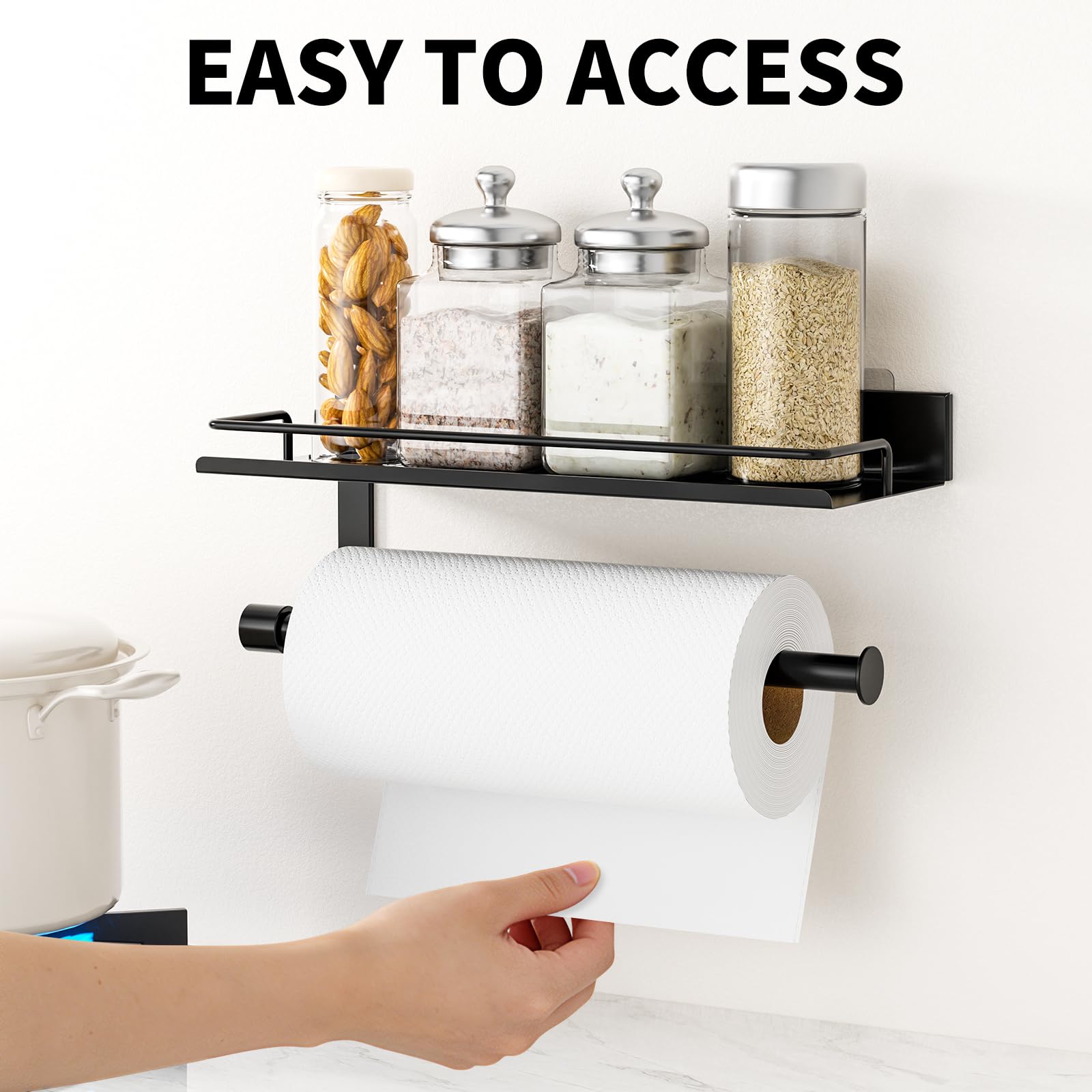 Porta Rotolo Da Cucina, Autoadesivo Portarotolo Da Parete Senza Forature, Portasciugamani Con Ripiano Portaoggetti per Cucina E Bagno