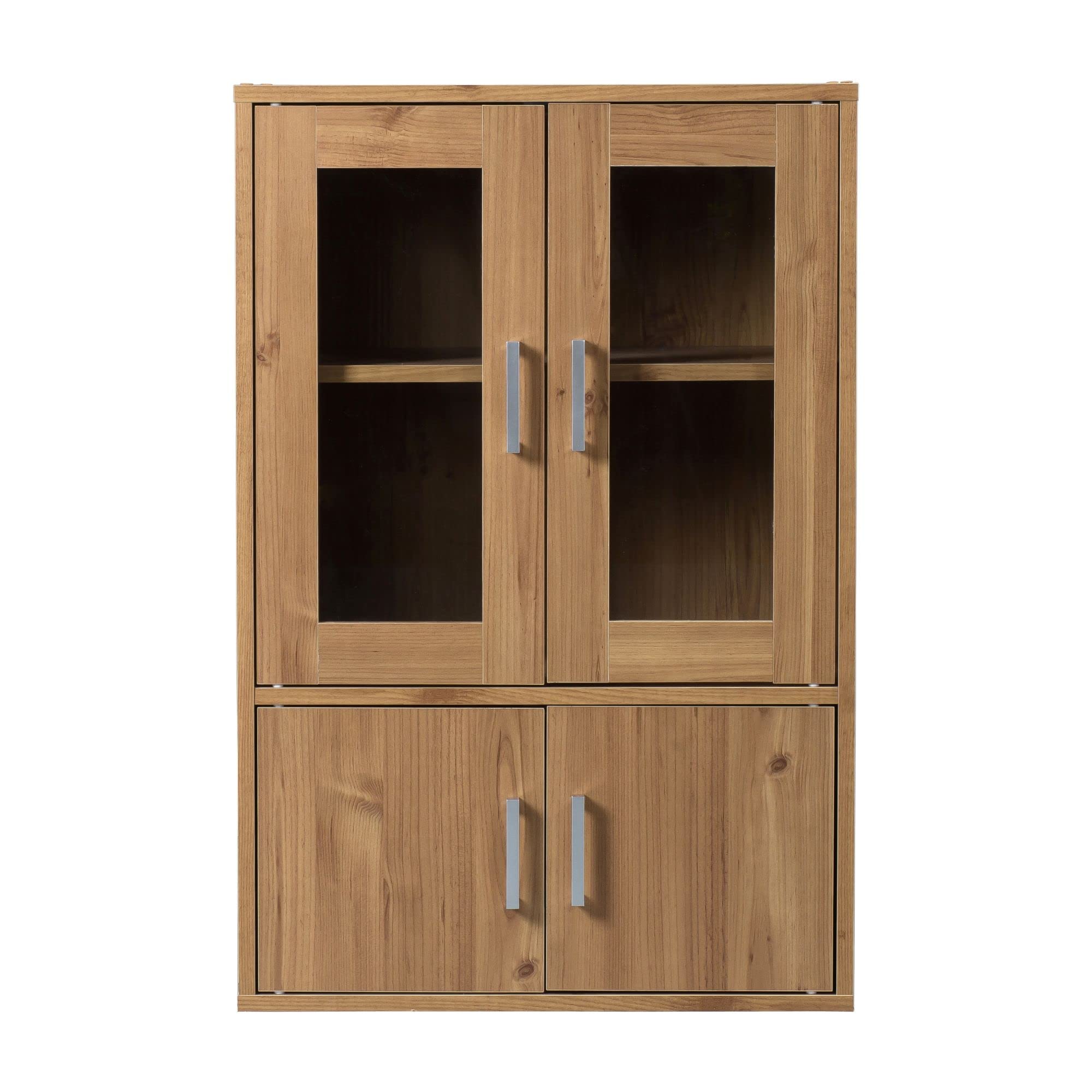 Iris Ohyama, Vetrina/Armadio con mensole e maniglie per ante/Armadio in legno/Scaffale per libri con ante, Ripiano regolabile in altezza 3,2 cm, Cucina, Soggiorno - Cabinet - GKN-9060 - Marrone chiaro