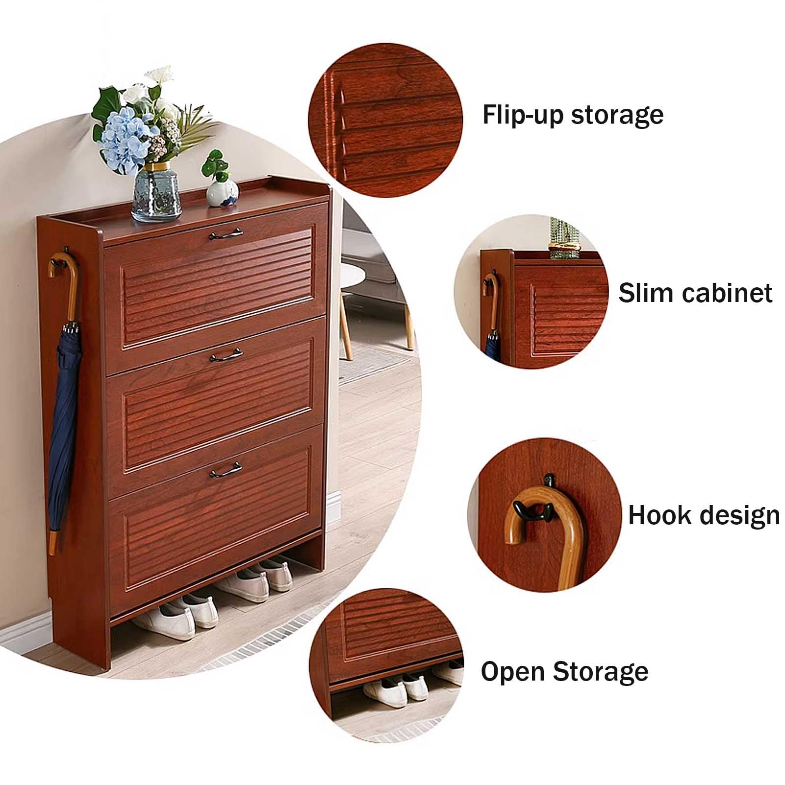 Scarpiera con 2 Cassetti Pieghevoli, Scarpiera in Stile Rustico con Gambe in Metallo e Dispositivo Antiribaltamento, Organizer per Scarpe per Ingresso, Camera da letto, Soggiorno, Marrone | IT