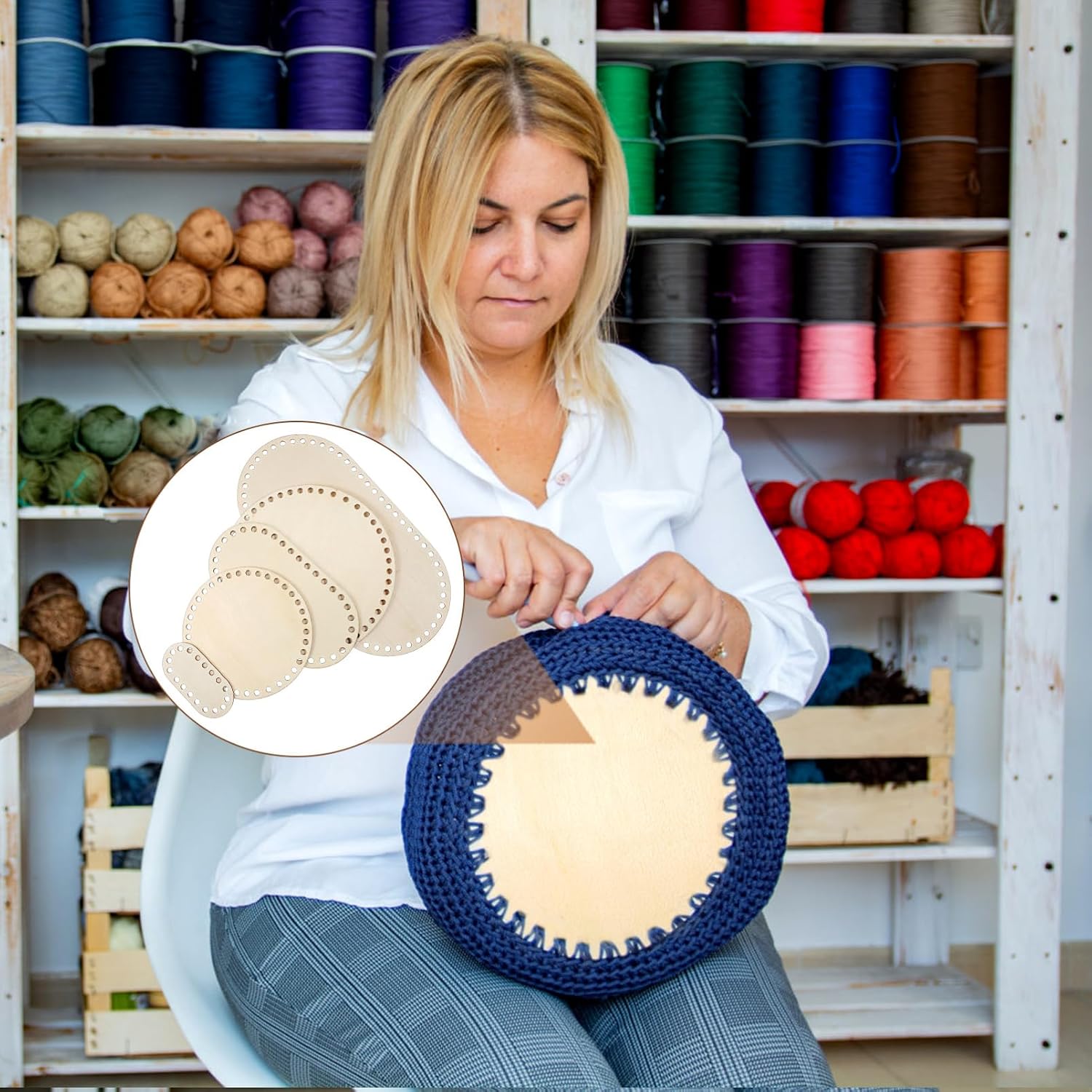 5pcs Unfinished Wood Crochet Base Oval and Round Blanks for DIY Crafting Durable Solid Wood Basket Bottoms for Knitting and Weaving Supplies