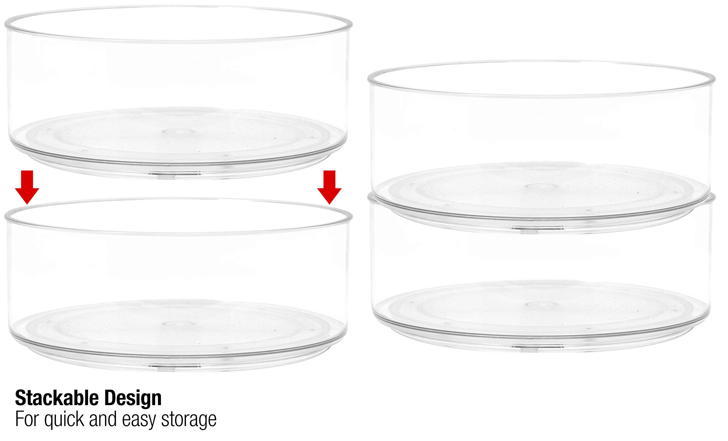 Clear Lazy Susan Organizer - Lazy Susan Turntable for Cabinet & Fridge - Round Plastic Rotating Organizer - 2 Refrigerator Lazy Susans Great for Spice Spinner, Condiments, Kitchen Pantry & Bathroom