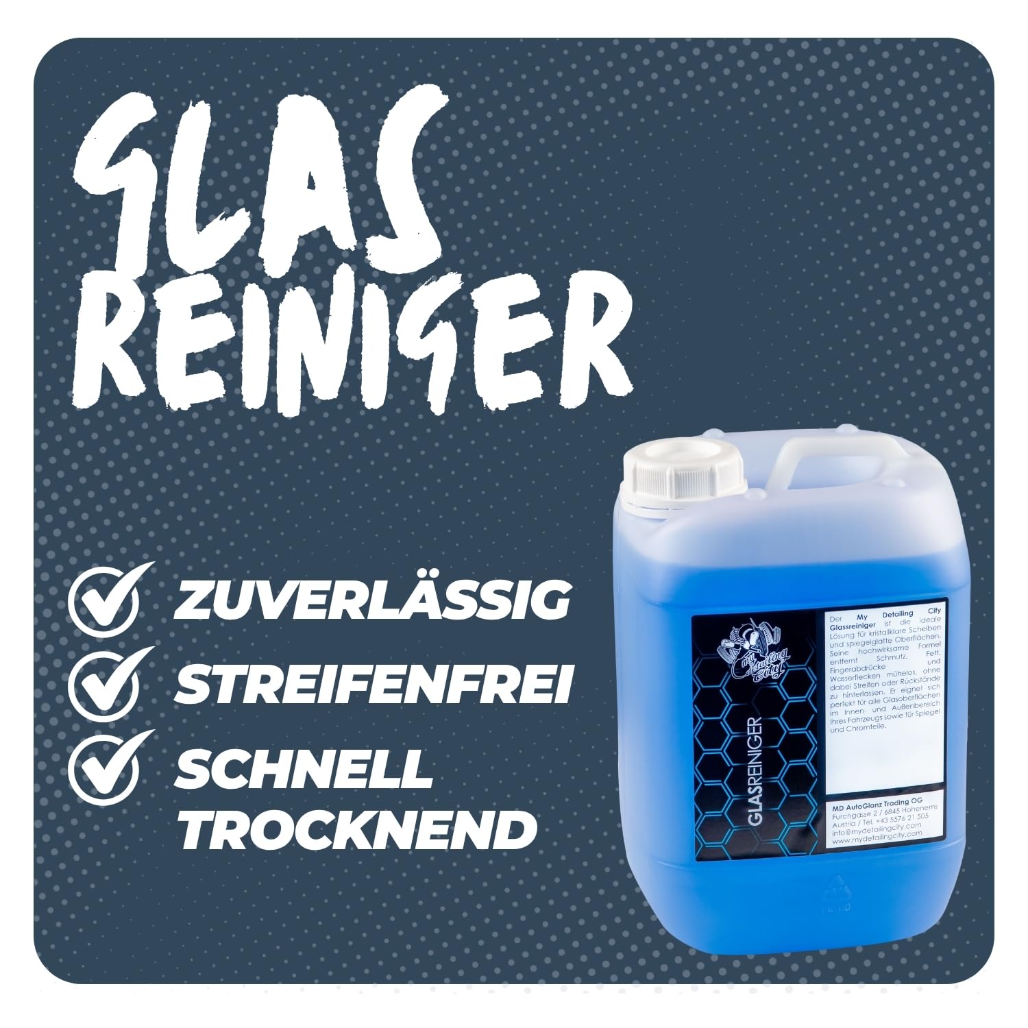 Glasreiniger 5L - Streifenfreie kristallklare Sicht - Schnelltrocknende Formel - Für Scheiben, Spiegel & Chrom