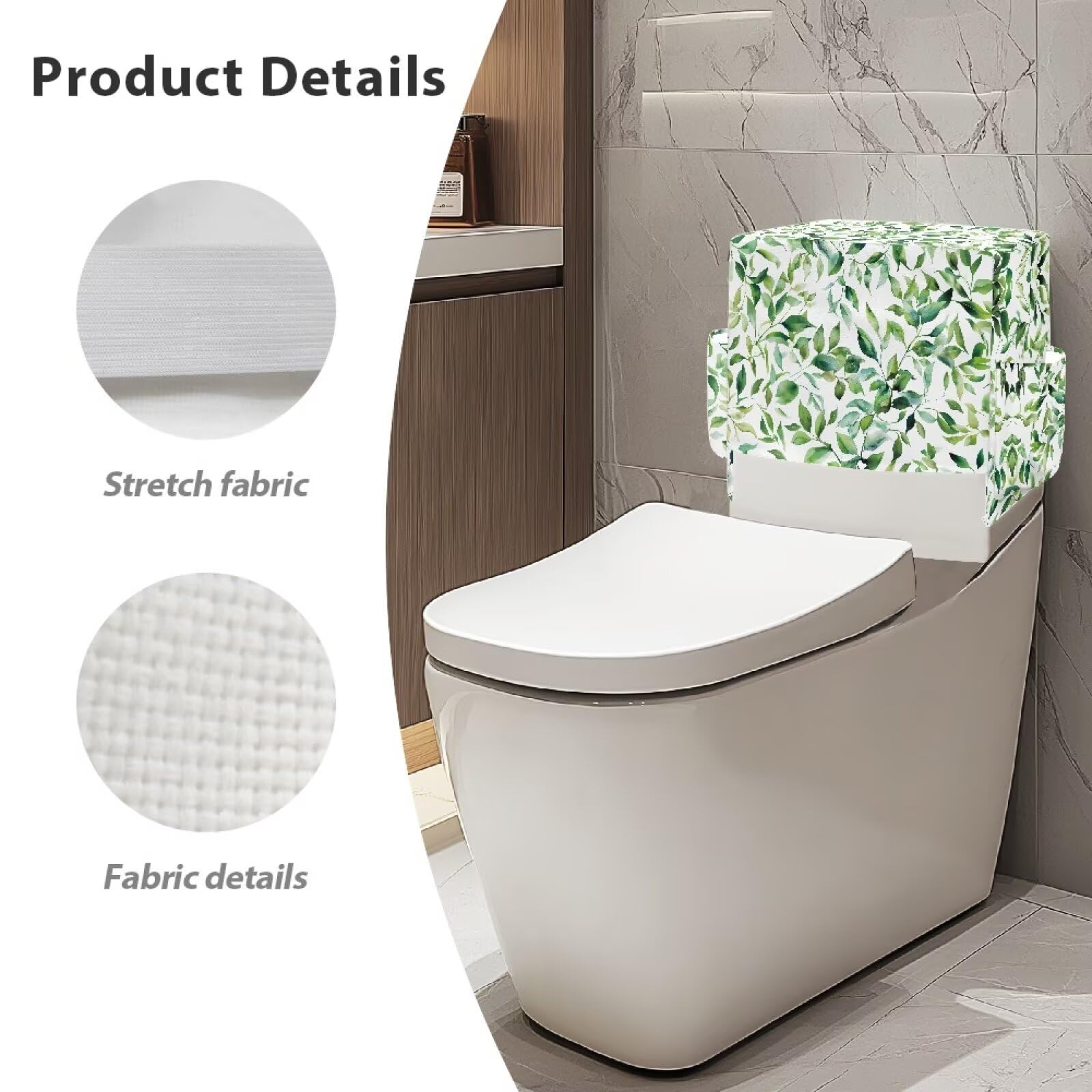 Waterproof Green Marble Toilet Tank Cover With Storage Pockets - Dust Protector For Bathroom