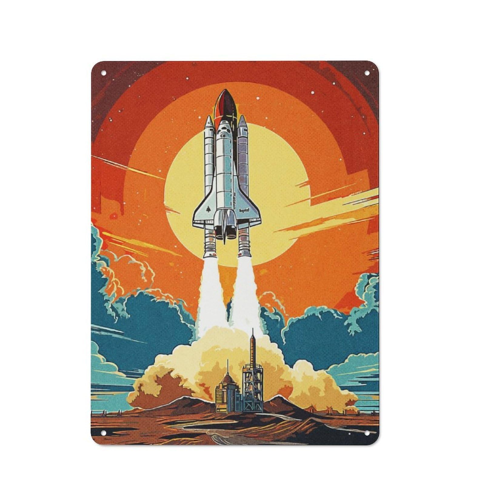 Junmoney Vintage Rocket For Lounge Or Reading Corner, Vintage Metal Sign 40X30cm, For Cooler-Season Styling In Lounge And Reading Corner