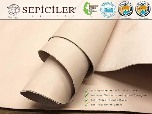 Miniatura 3 de Sepici  Import Tooling Leather 56 oz pre-cortado 12 x 12 12 x 24 y 24 x 24 pulgadas curtido vegetal de grano completo para artesanos y artesanos (12