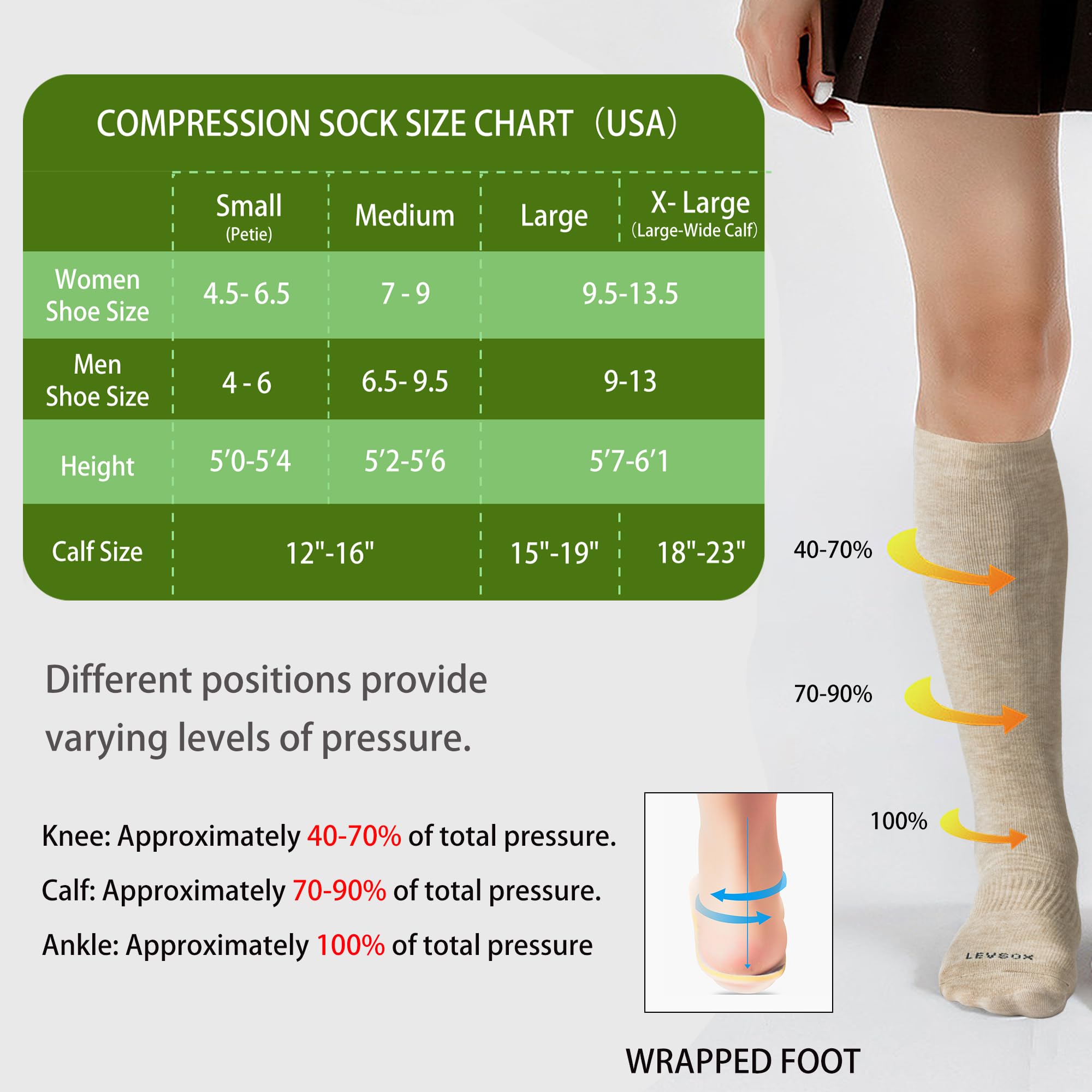 LEVSOX Viskose-Kompressionssocken aus Bambus für Schwangere, 20–30 mmHg, kniehoch, niedliche Herrensocken für Reisen