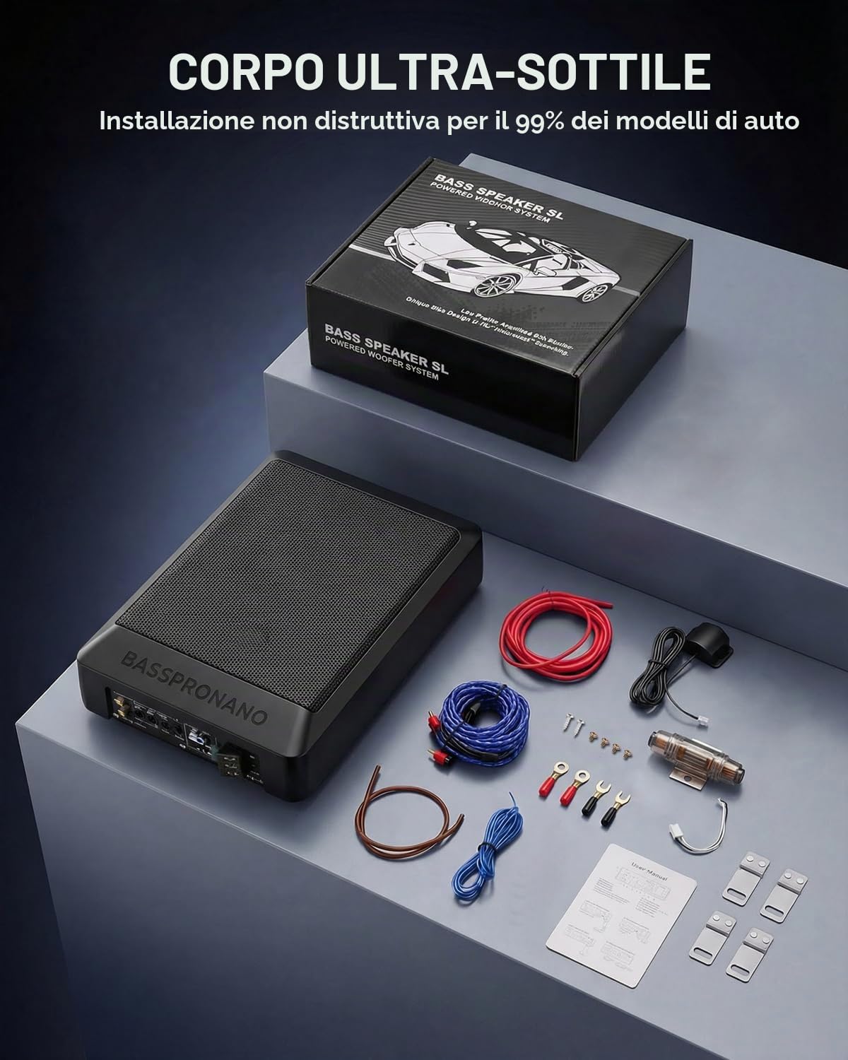 Subwoofer Attivo per Auto, Potenza Massima 1000W, Subwoofer Compatto da Installare Sotto il Sedile, Amplificatore Integrato, Subwoofer Chiuso, Nero, Compatibile con Diversi Modelli di Auto