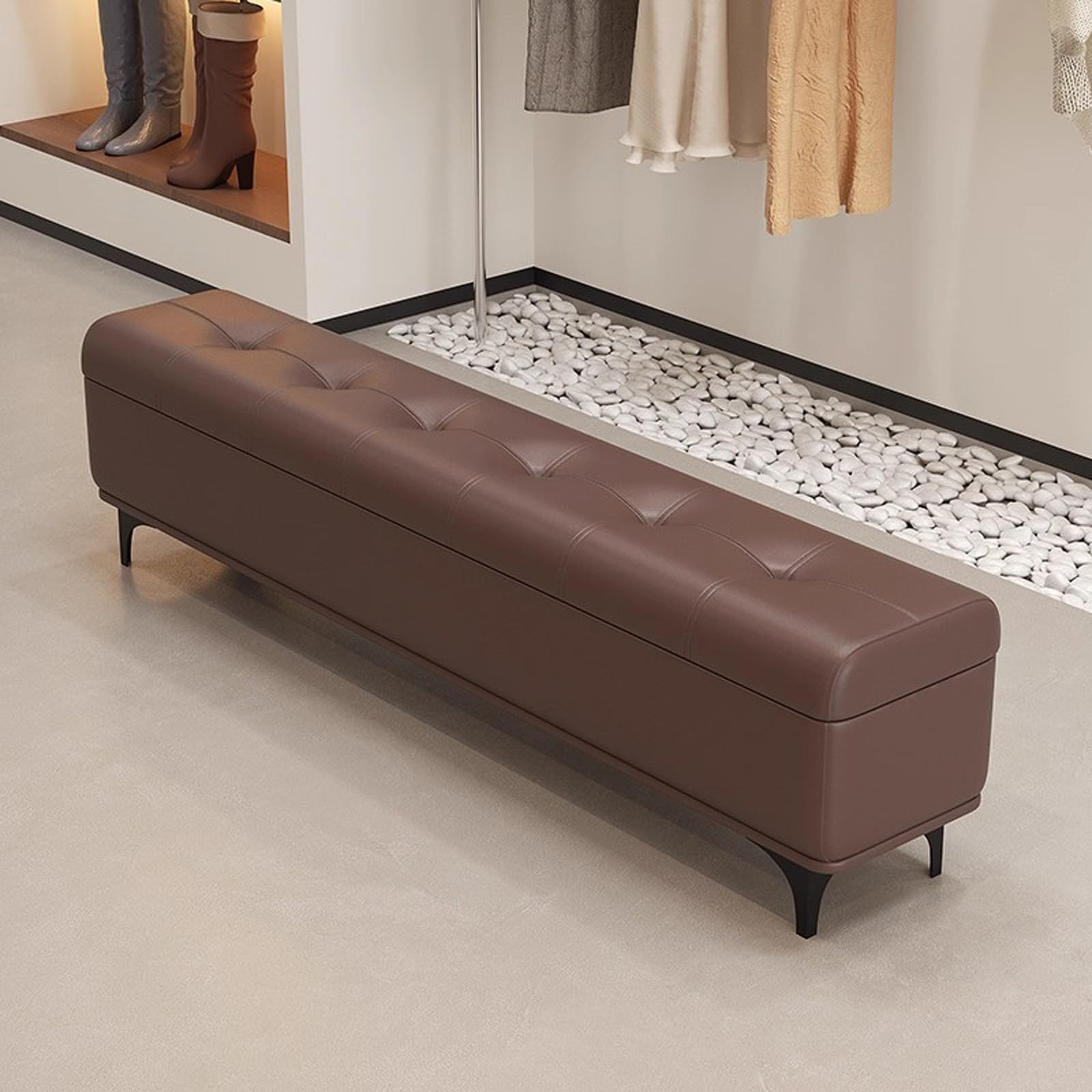 Repose-pieds coffre rectangulaire et commode à chaussures d'entrée en cuir
