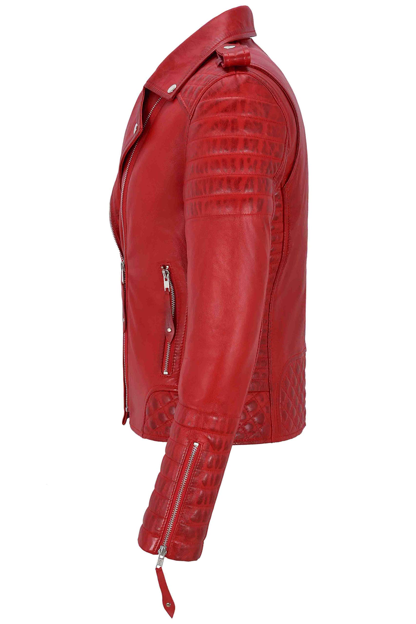 Chaqueta de cuero para mujer, clásica, estilo motero, piel de cordero real, 2260 Rojo rosso 36 ES/Busto 74 cm