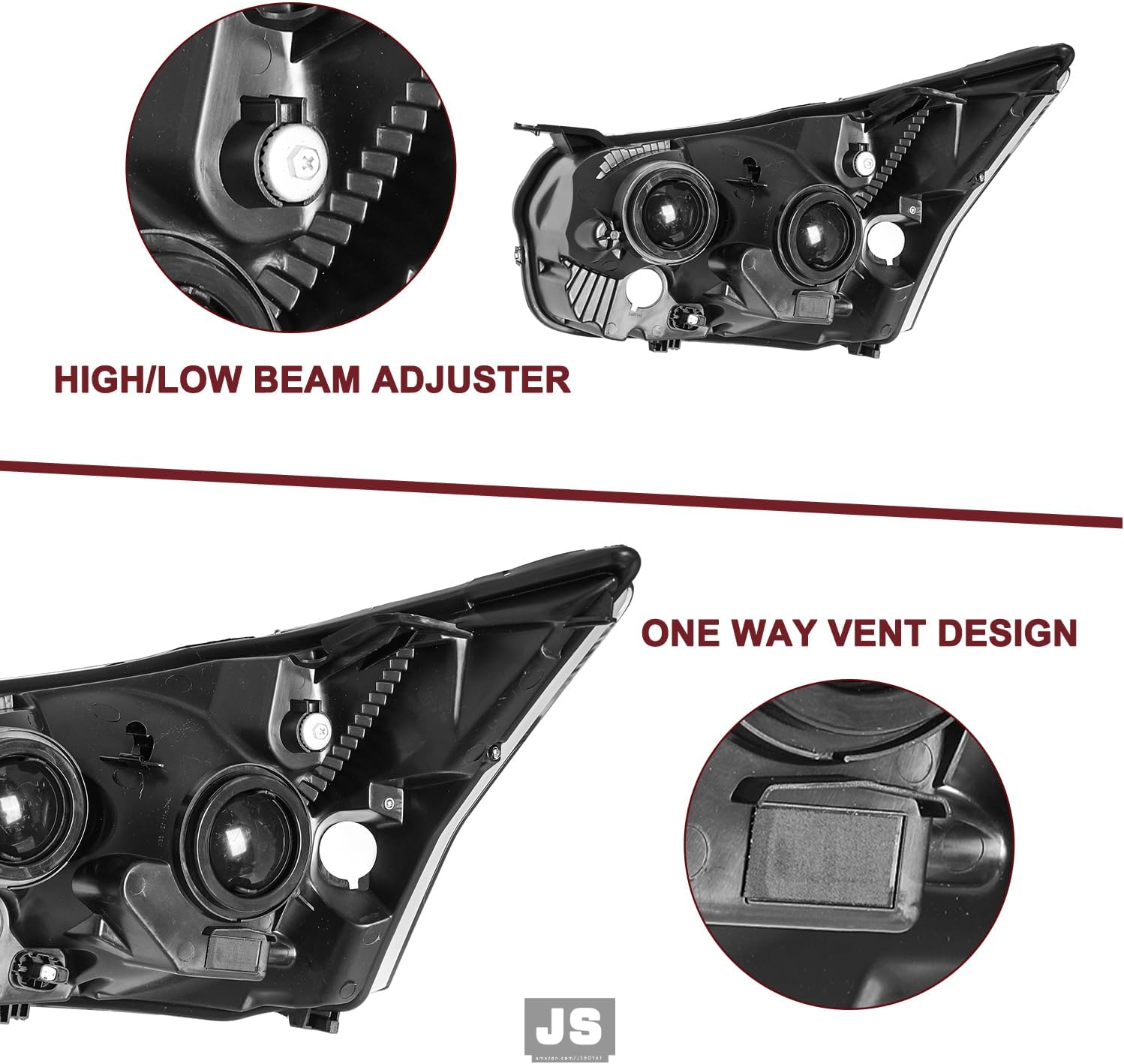 JSBOYAT Headlight Assembly Replacement Fit for 2015 to 2023 Ford Transit 150 250 350 350HD Headlamp Chrome Housing Driver & Passenger Side