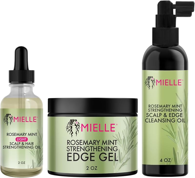 Mielle Organics Daily Edge & Scalp Maintenance Bundle - Biotin Infused Edge Control Gel, Scalp & Edge Cleansing Oil, and Rosemary Mint Scalp & Hair Oil