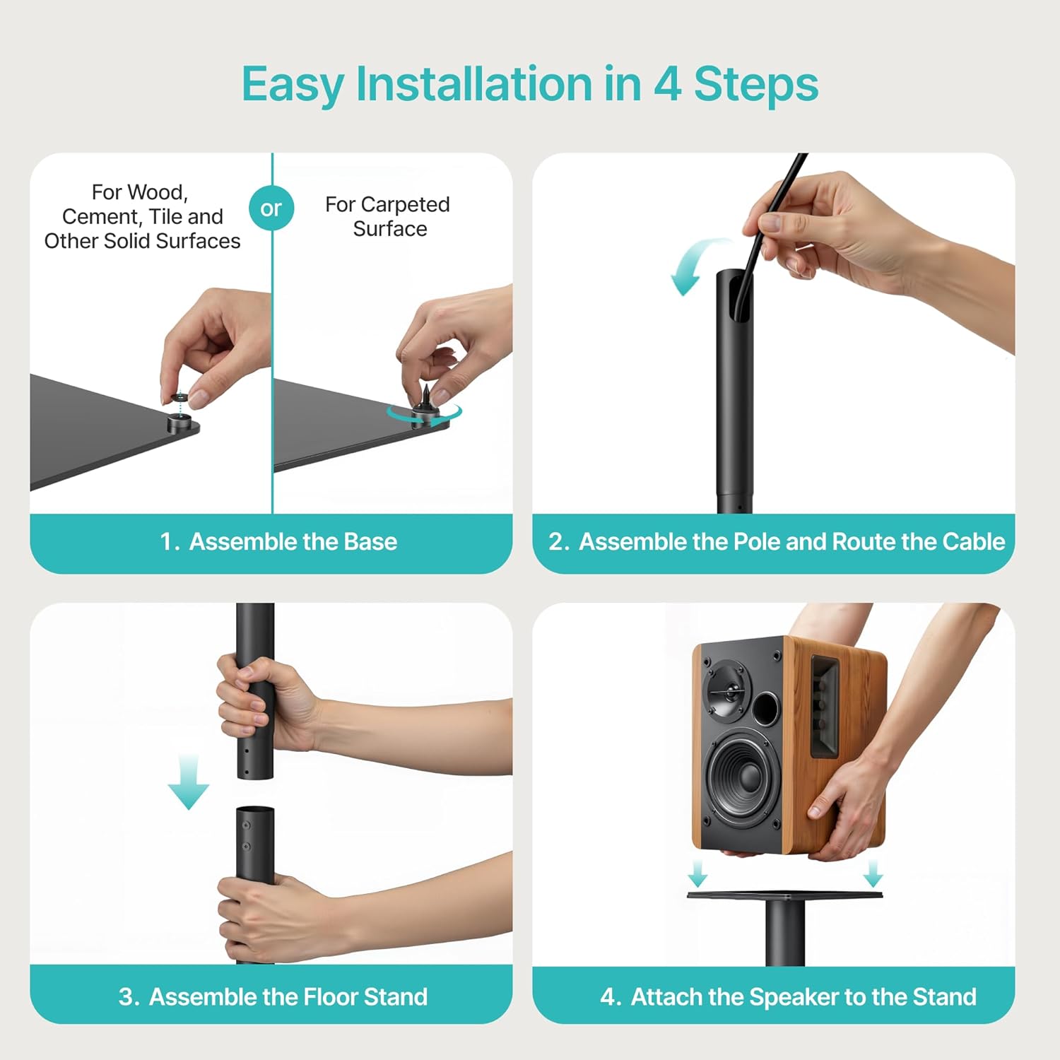 Speaker Stands Pair for Surround Sound,55 LBS Capacity,30.1 inch Floor Bookshlef Speaker Stands,Cable Management,Large Base,1 Pair,Black - Image 8