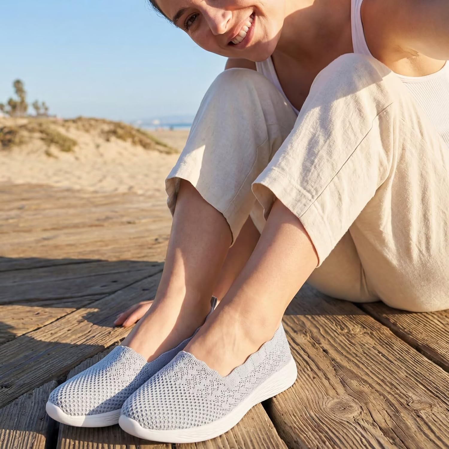 poemlady Women's Slip on Loafer Shoes - Mesh Casual Ballet Flat Nurse Walking Sneakers Knit Round Toe Casual Memory Foam Shoes - Image 4