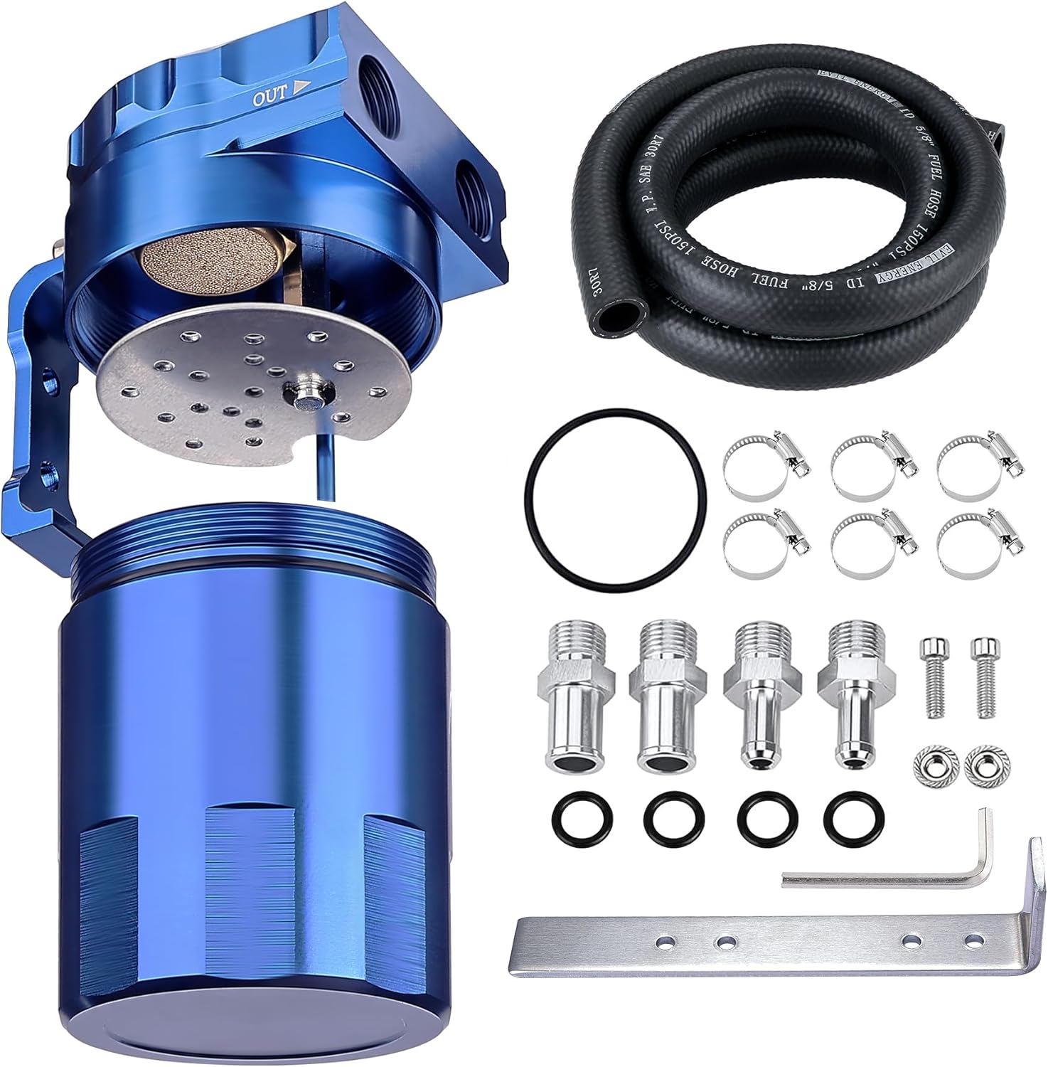 EVIL ENERGY Oil Catch Can, 300ML Baffled Oil Can with 5/8" ID Fuel Hose Kit, Universal Aluminum Air Oil Separator Tank Engine Oil Catch Can fits Most PCV Systems