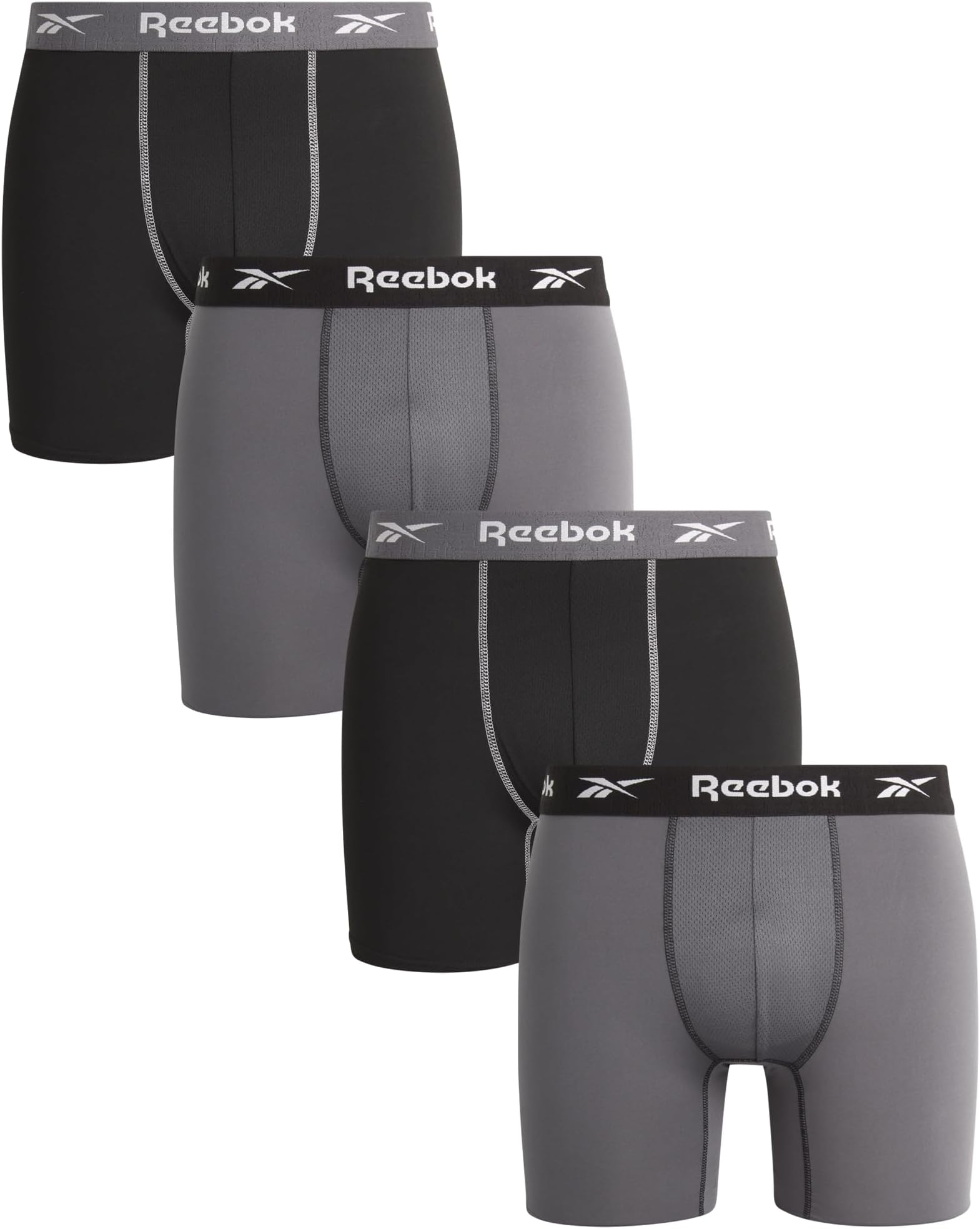Reebok Men's Boxer Briefs - 4 Pack 6'' Inseam Stretch Performance Underwear Quick Dry Moisture Wicking Boxers