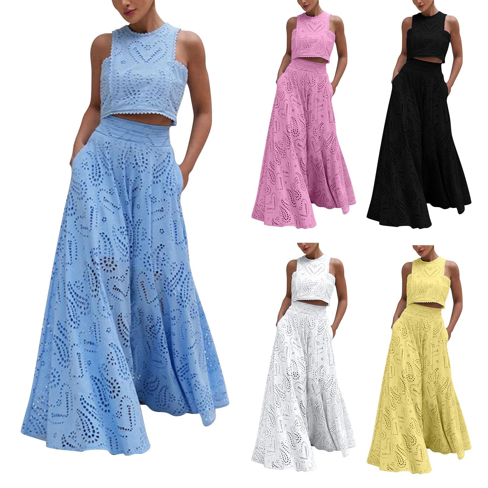 Conjunto de vestido de 2 piezas para mujer, camiseta sin mangas con cordones y falda elástica con cintura elástica, ropa de descanso, elegante vestido largo de dos piezas, ropa de calle, trajes de