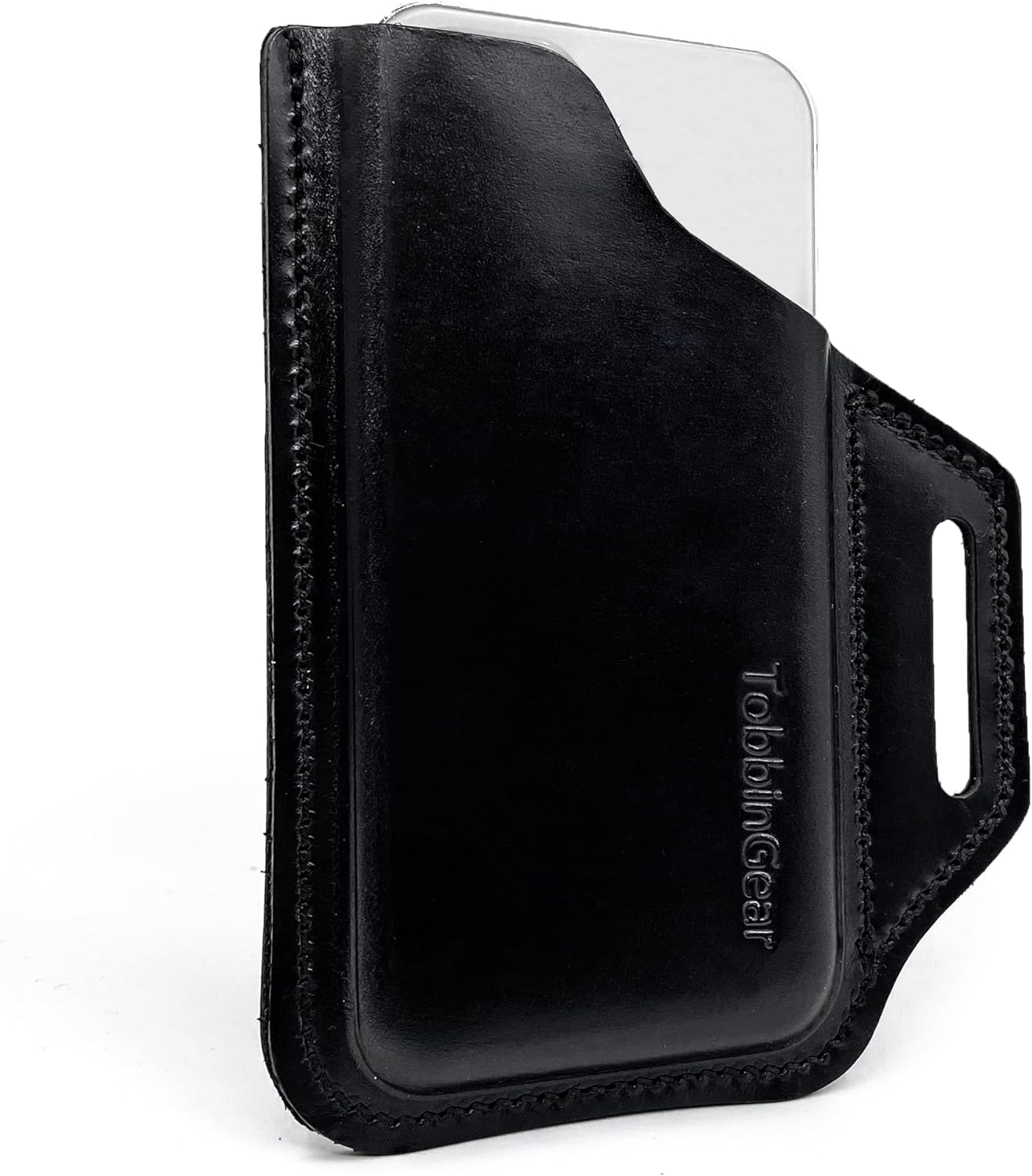 TobbinGear Leather Belt Phone Pouch, Left Handed Leather Cell Phone Holster, Universal Phone Case with Belt Loops, for Men and Women Black Large