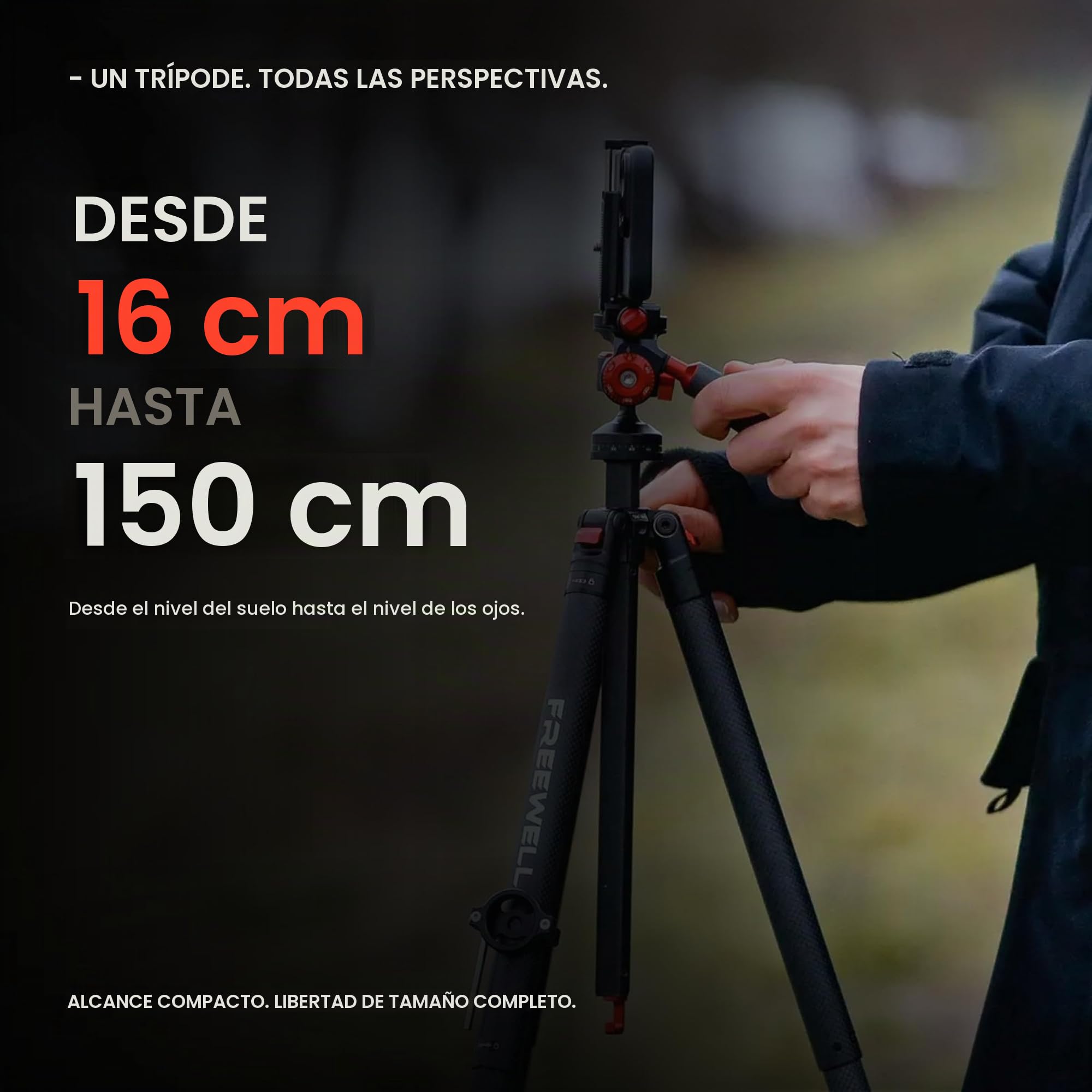 Freewell Trípode de Viaje de Fibra de Carbono de 59,1 Pulgadas | Ligero, con cabeza esférica de 360°, carga máxima de 5 kg, placa de liberación rápida, para cámaras DSLR y smartphones.