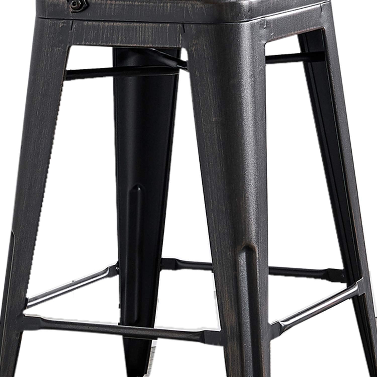 AC Pacific 24” Metal Barstool Set of 2 – Country Rustic Style with Low Back, Lightweight & Sturdy Build, Easy Assembly – Distressed Ebony Black
