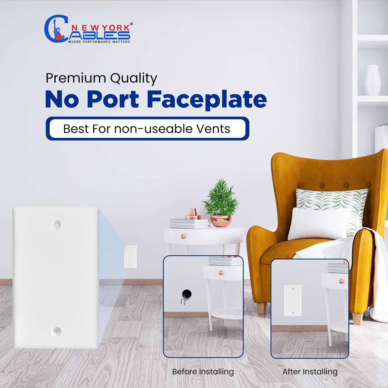 Ethernet Wall Plate - No Port 10 Pack Blank Wall Plate Cover, Low Profile Outlet Covers for Hiding Wires, Unused Outlets and Switches, Easy Install Wall Plates with Screws-White