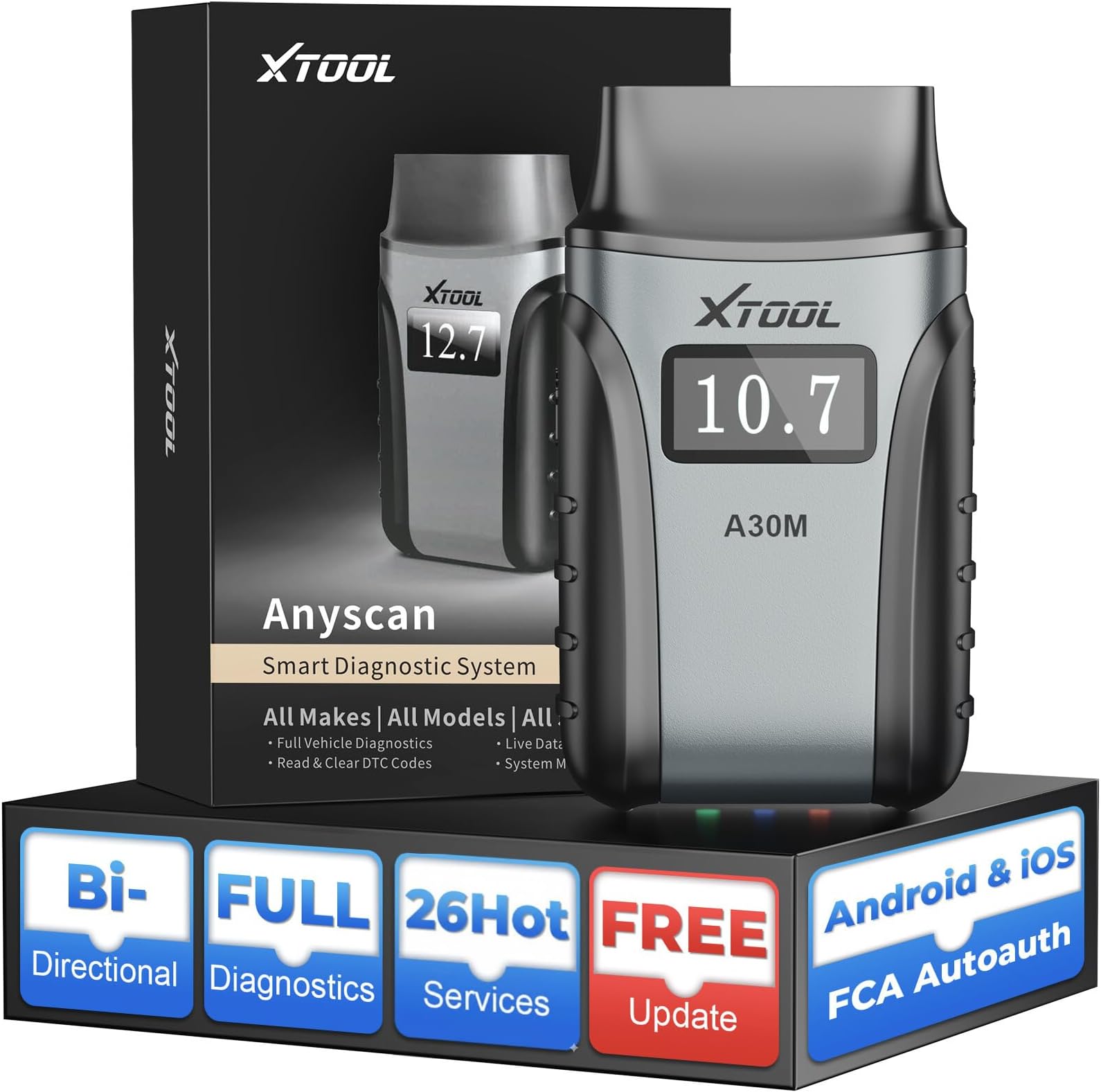 XTOOL A30M OBD2 Scanner Bluetooth, Car Diagnostic Tool with 26+ Reset, Bi-Directional with All System Diagnostic Scanner, DPF Regeneration Tool for Android & iOS, Lifetime Free Update, CAN FD