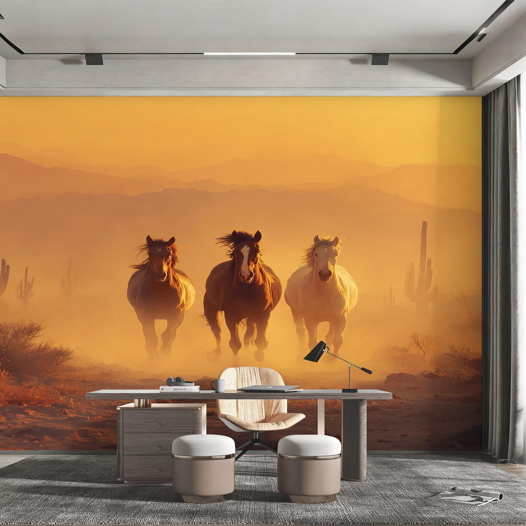Papier peint cheval au galop pour transformer le mur de votre salon
