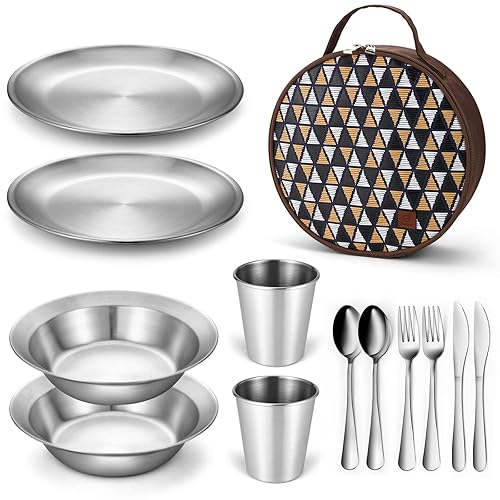 Odoland Stainless Steel Camping Mess Kit for Family & Person,