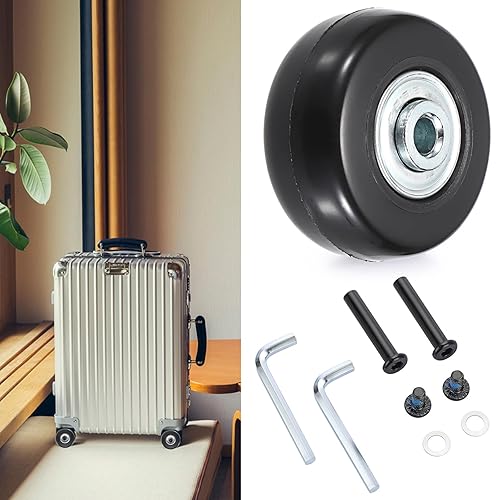 Vista 21 de OwnMy Juego de 4 ruedas de repuesto para maleta silenciosa de 1.575 in x 0.669 in, con rodamientos de ejes de tornillos negros, kit de rueda