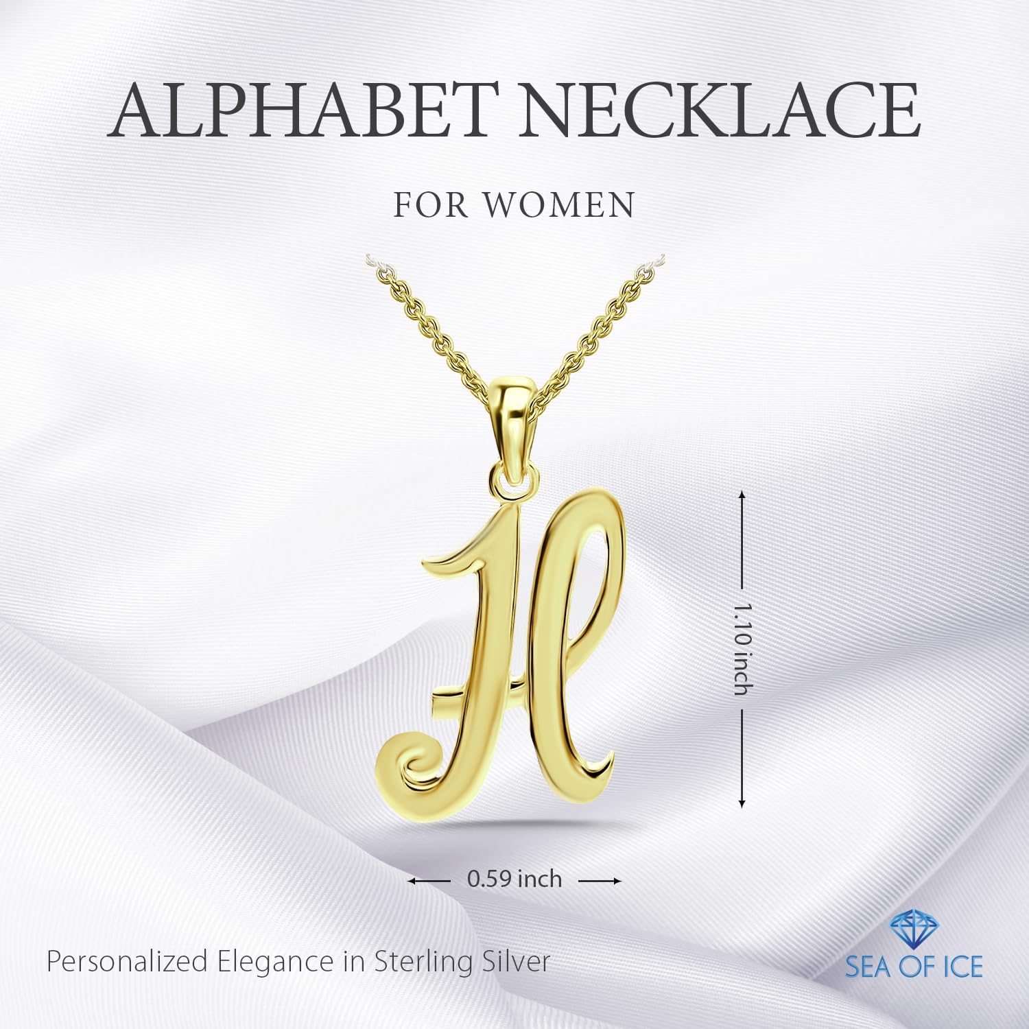 SEA OF ICE Letter Initial Necklace, Alphabet Letter Pendant Necklace, Sterling Silver, Gold, Rose Gold Necklace for Women, Elegant Initial Necklaces, Personalized Custom Women's Necklaces - Image 2