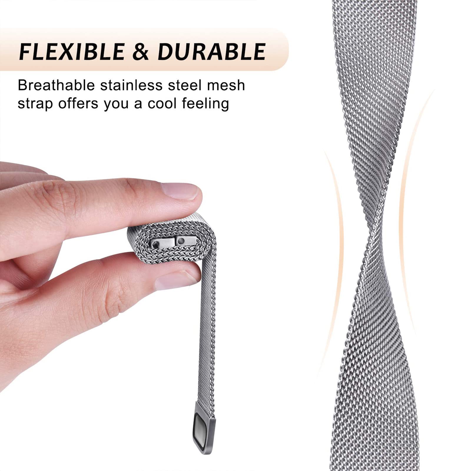 Harikiri Magnetic Straps Compatible with Xiaomi Mi Band 9/8,Metal Replacement Strap for Women and Men, Silver, 140-215 mm - Image 4