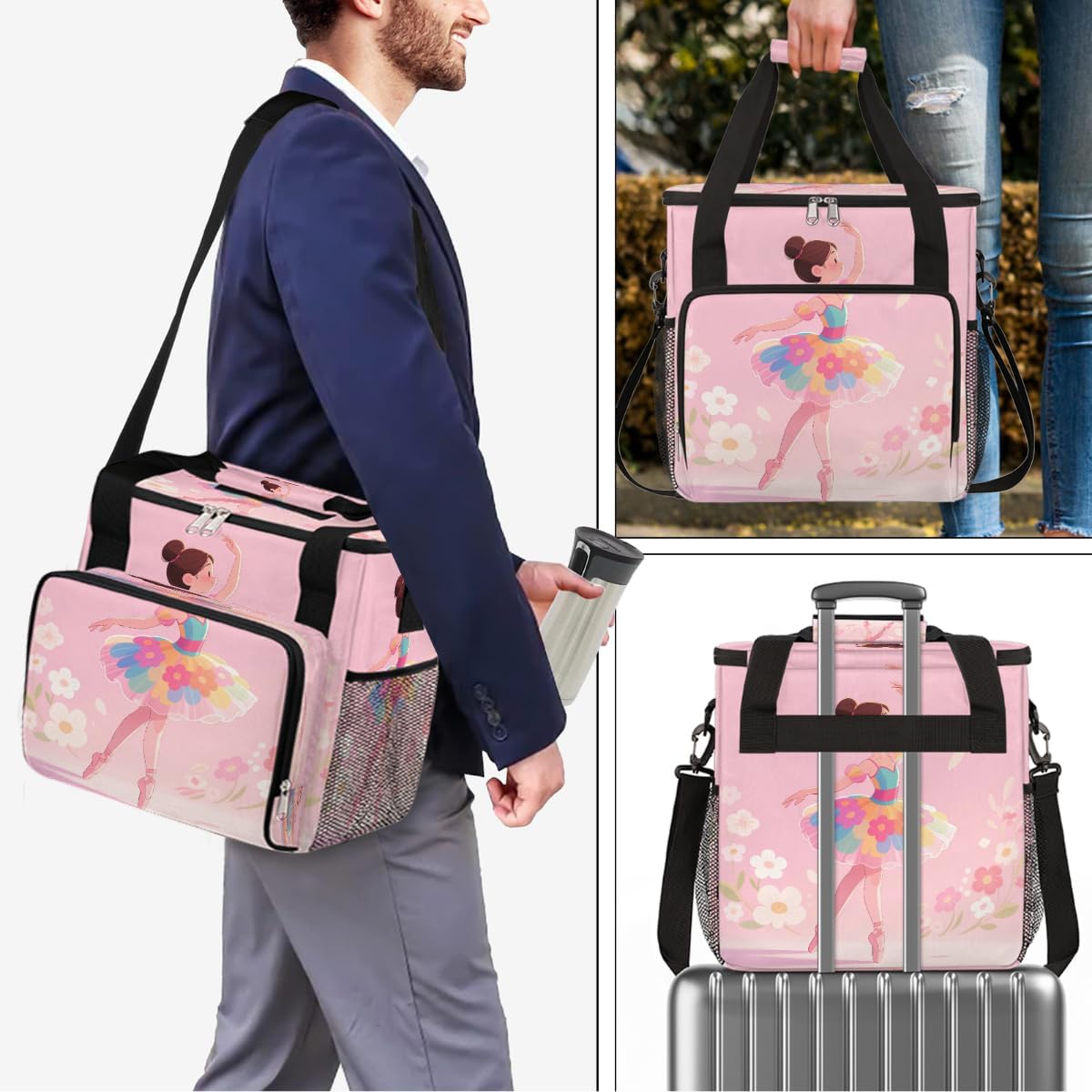 Ballerina Art Portable Coffee Maker Carrying Bag Compatible with Keurig K-Mini or K-Mini Plus - Travel Storage Tote with K-Cup Pod Pockets for Single Serve Coffee Brewer